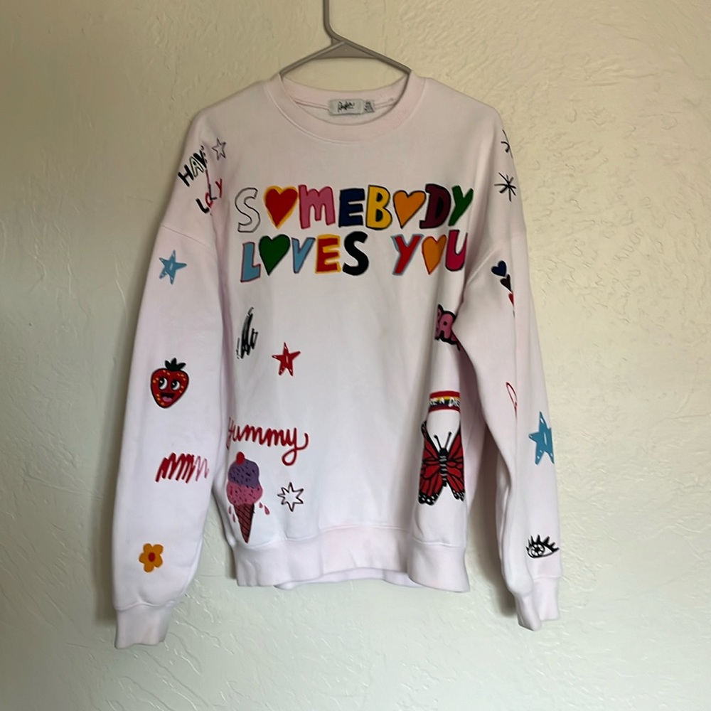 Somebody Loves You Pink Graphic Crewneck Sweatshirt